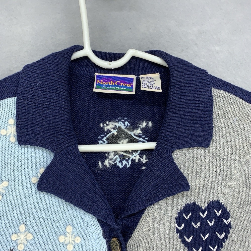 VTG Northcrest Sweater Cardigan Vest Women's Large 14-16 Blue Knit Winter Scene - Picture 4 of 12